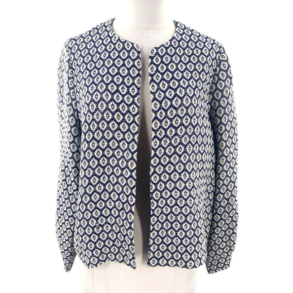 Ann Mashburn geo texturized jacket blue white sz XL‎